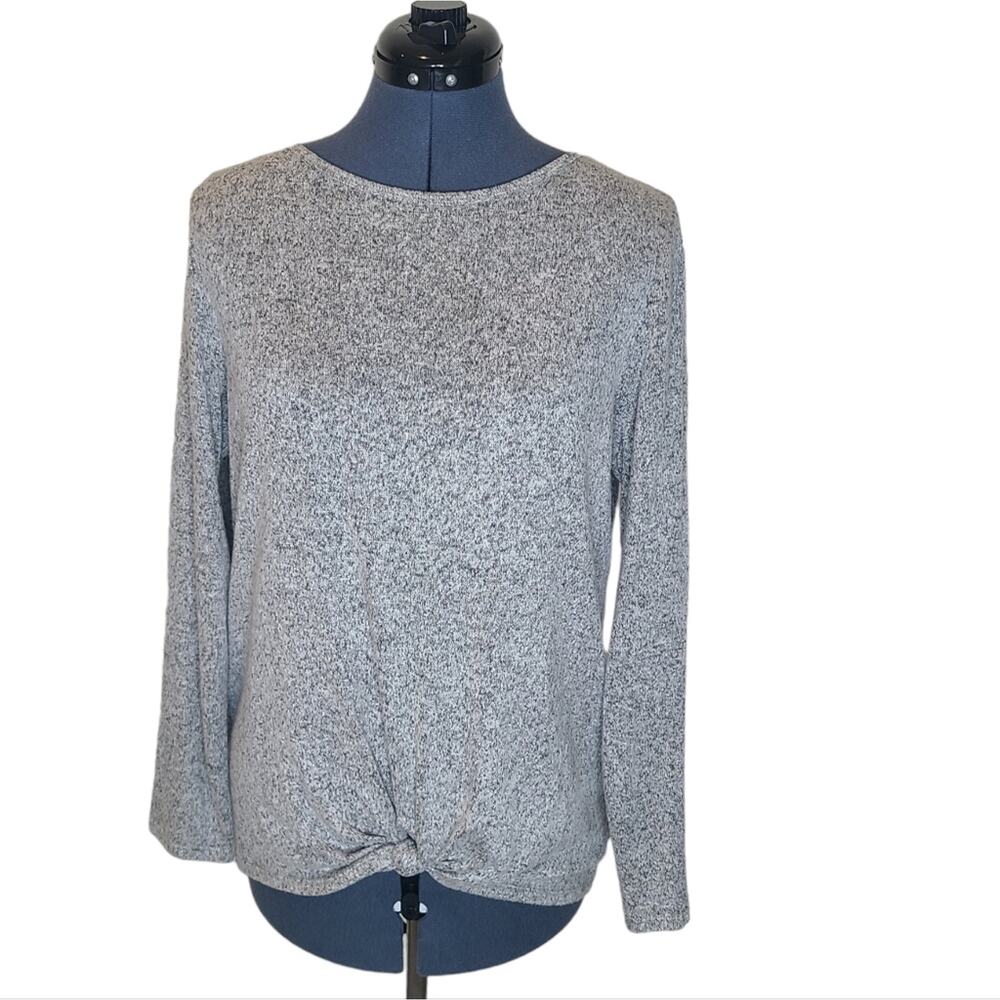 Rewash long sleeve super soft heathered grey crew neck twist front top medium